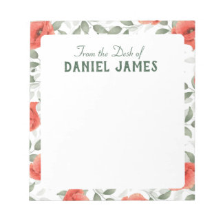 Bloco De Notas Notepad Personalizado de Flores Vermelhas Poppy