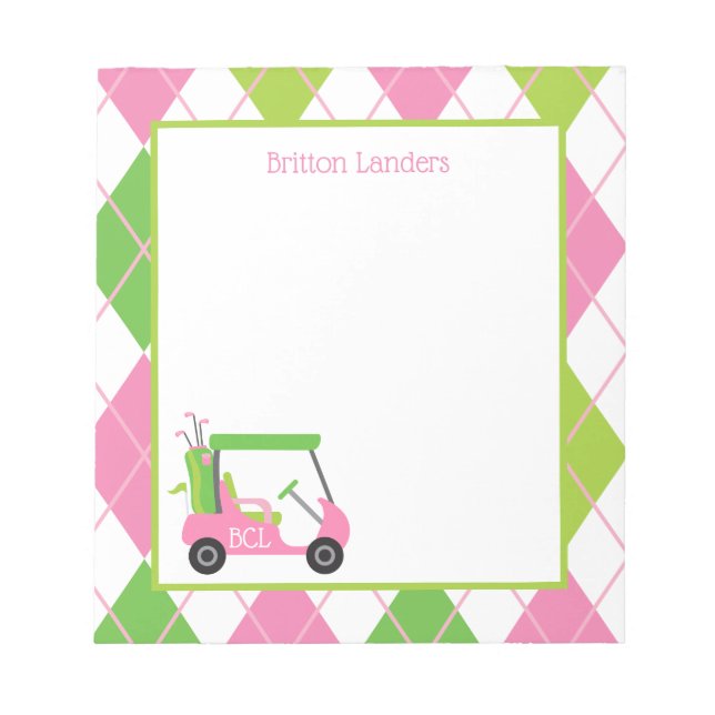 Bloco De Notas Notepad Personalizado de Golfe Rosa e Verde (Frente)