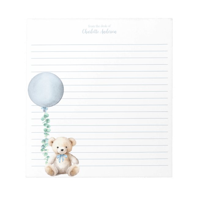 Bloco De Notas Notepad Personalizado do Balão do Urso Azul (Frente)