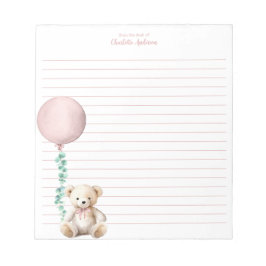 Bloco De Notas Notepad Personalizado Do Balão Do Urso Rosa
