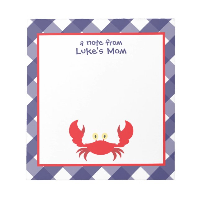 Bloco De Notas Notepad Personalizado do Caranguejo Gingham (Frente)