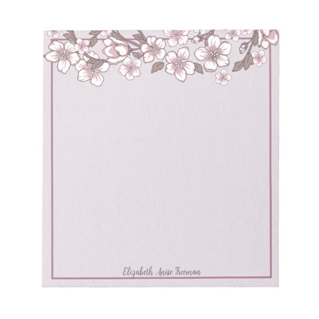 Bloco De Notas Notepad Personalizado do Flor de Cereja lavanda (Frente)