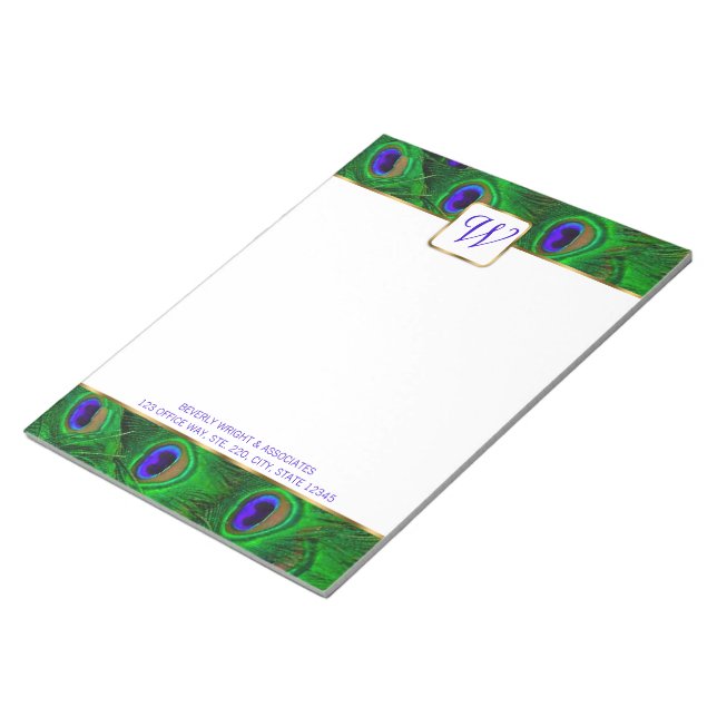 Bloco De Notas Notepad Personalizado do Monograma de Peacock (Inclinado)