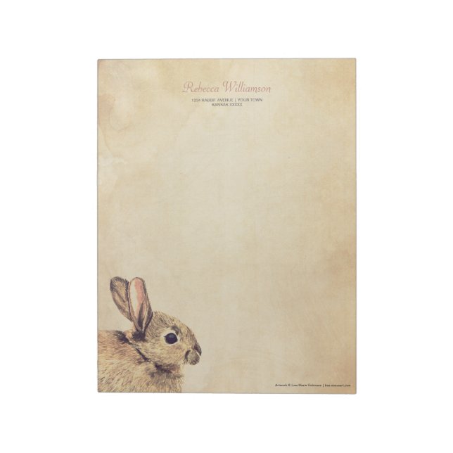 Bloco De Notas Notepad Personalizado do Sketch do Coelho Vintage (Invertido)
