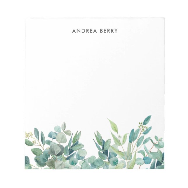 Bloco De Notas Notepad Personalizado Eucalyptus Greenery Watercol (Frente)