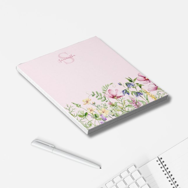 Bloco De Notas Notepad Personalizado Floral de Flor Rosa (Criador carregado)