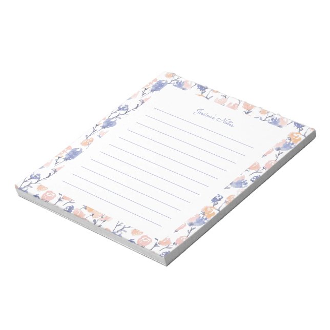 Bloco De Notas Notepad Personalizado Floral Pêssego e Roxo (Invertido)