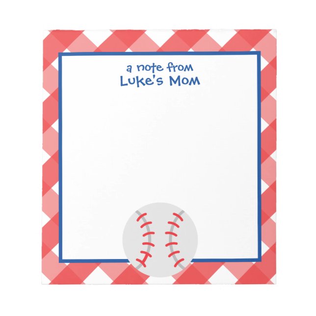 Bloco De Notas Notepad Personalizado Gingham Baseball (Frente)