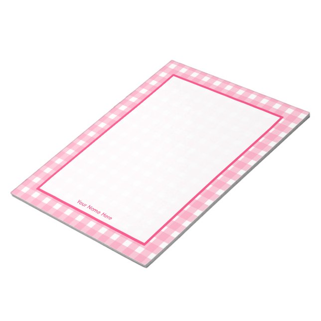 Bloco De Notas Notepad Personalizado Gingham Rosa (Inclinado)