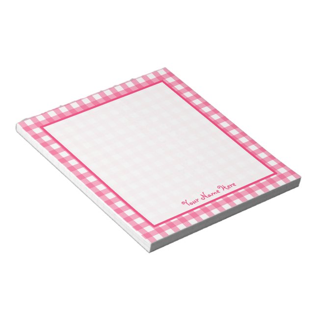 Bloco De Notas Notepad Personalizado Gingham Rosa (Inclinado)