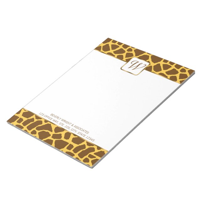 Bloco De Notas Notepad Personalizado Giraffe Monograma (Inclinado)