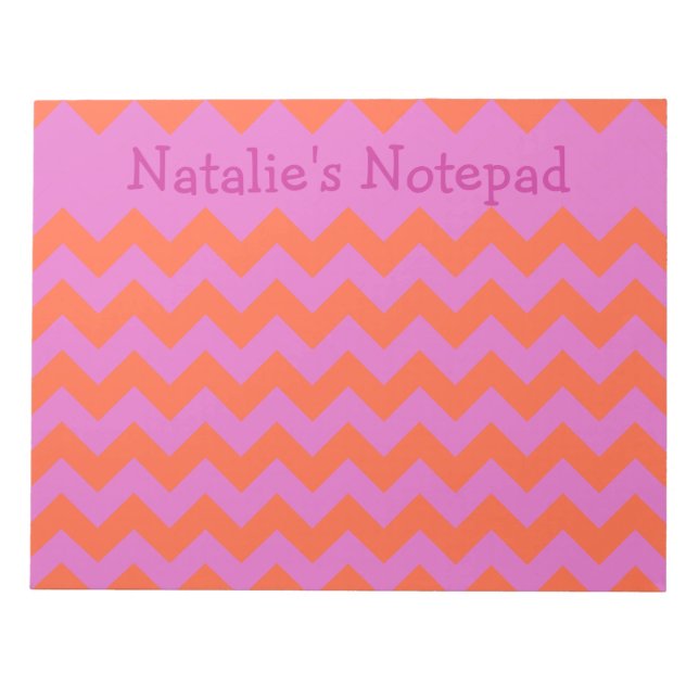 Bloco De Notas Notepad Personalizado, Magenta e Chevrons Laranja  (Frente)