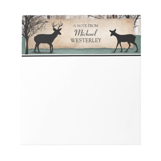 Bloco De Notas Notepad Personalizado Rustic Woodsy Deer (Frente)