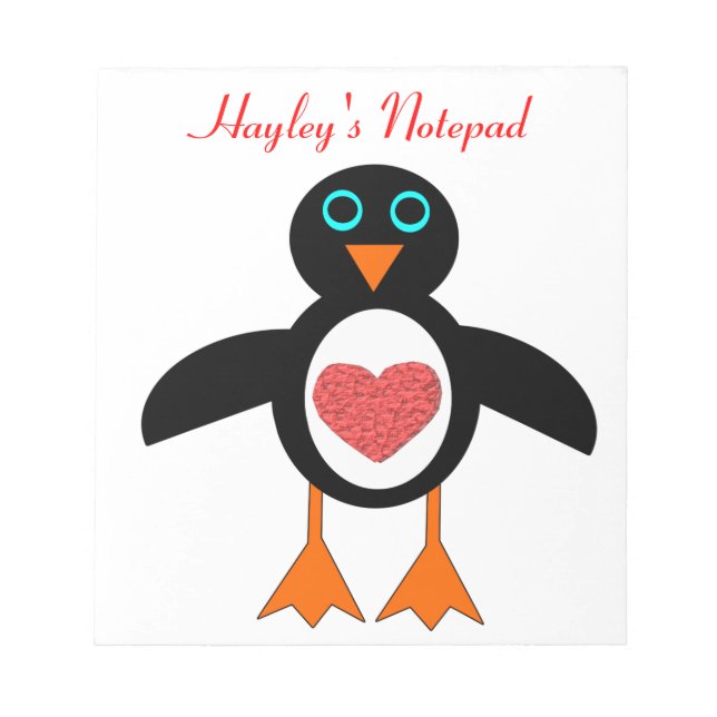 Bloco De Notas Notepad Personalizável do Pinguim Coração de Amor  (Frente)
