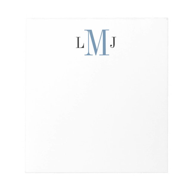 Bloco De Notas Notepad preto e azul simples monograma inicial (Frente)
