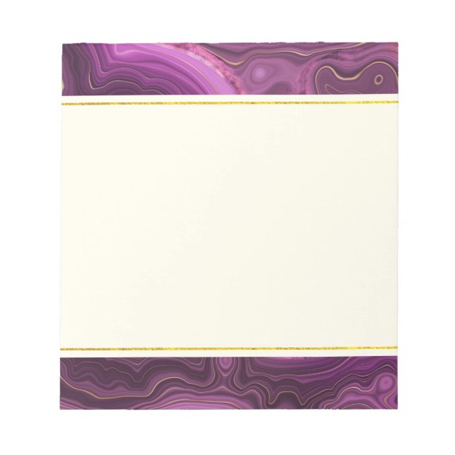 Bloco De Notas Notepad Real Purple E Dourado Agate Abstrato (Frente)