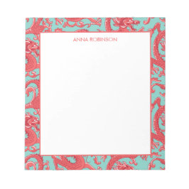 Bloco De Notas Notepad Red and Aqua Chinoiserie Dragon