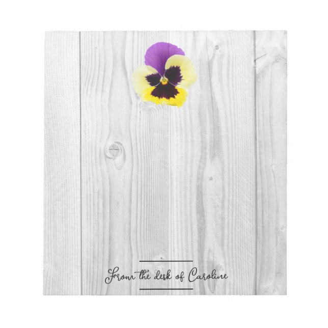 Bloco De Notas Notepad Rústico Roxo e Pansy Amarelo (Frente)