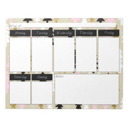 Bloco De Notas Notepad Semanal Pink e Dourado Padrão de Árvore