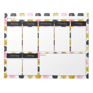 Bloco De Notas Notepad Semanal Pintor de Bolinhas Rosa e Dourada