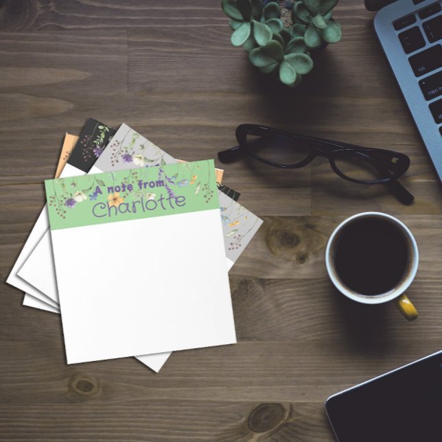 Bloco De Notas Notepad verde de flor silvestre Boho Country (Criador carregado)