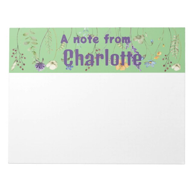 Bloco De Notas Notepad verde de flor silvestre Boho Country (Frente)
