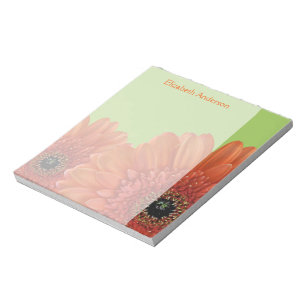 Bloco De Notas Notepad Verde Laranja Personalizado Gerbera Daisy