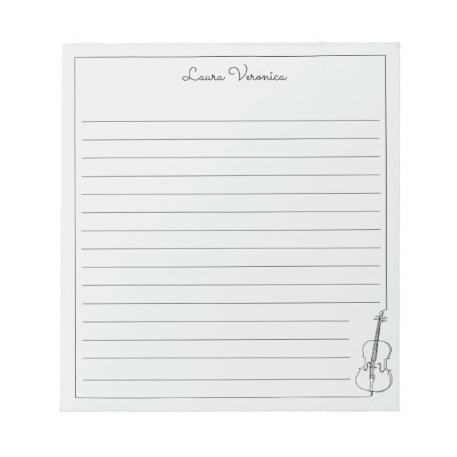 Bloco De Notas Notepad Vinculado com Nome Cello Violin Moderno Cl (Frente)