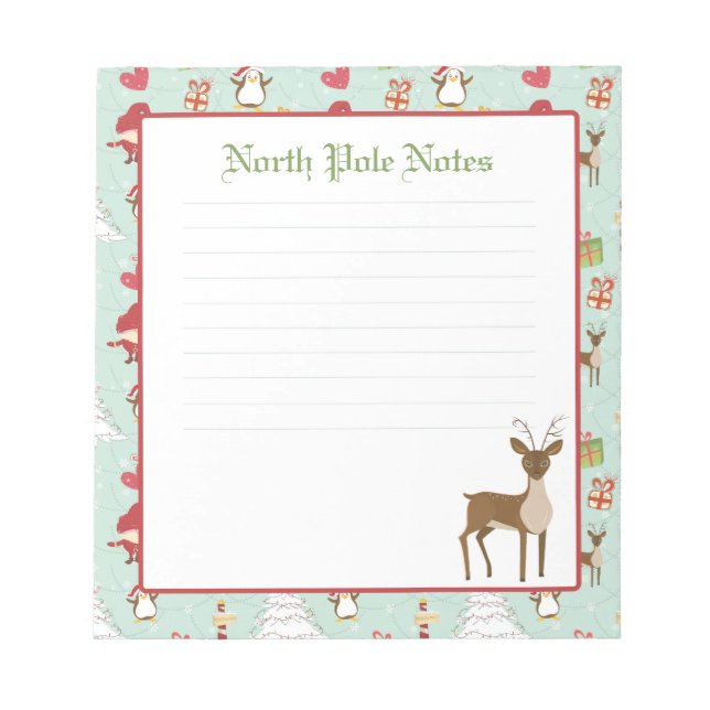 Bloco De Notas Notepads linhados com renas de Natal de Férias (Frente)