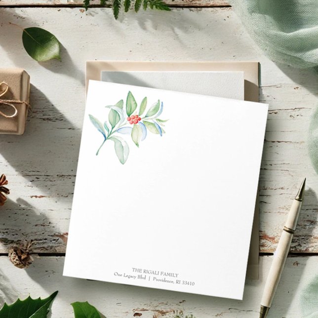 Bloco De Notas Notepads Watercolor Red & Green Botânico Natal (Personalized Christmas notepads watercolor red & green botanical art by Victoria Grigaliunas)