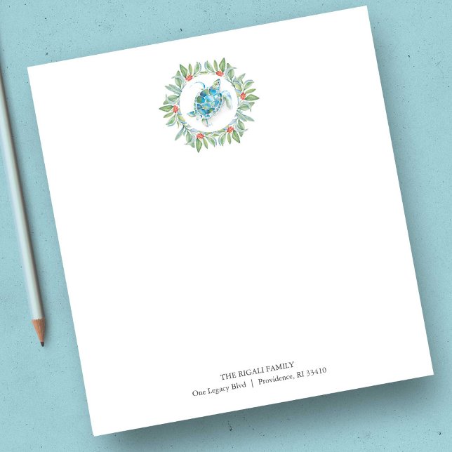 Bloco De Notas Notepads Watercolor Sea Turtle (Order bulk Christmas notepads with watercolor sea turtle & personalized text by Victoria Grigaliunas)