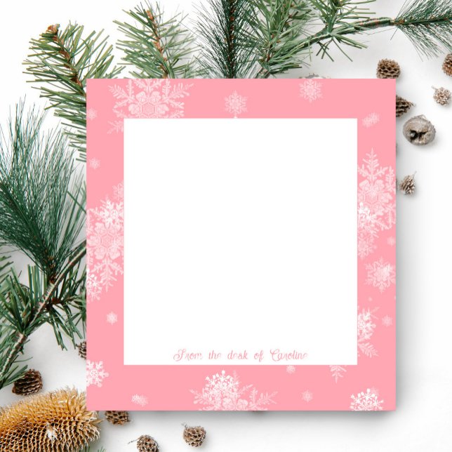Bloco De Notas Notepak Rosa Flocos de Neve de Natal (Pink Christmas Snowflakes Personalized Notepad)