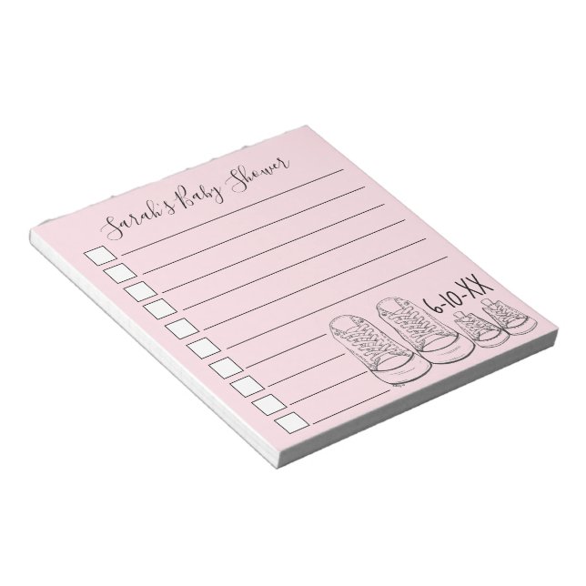 Bloco De Notas Nova Chá De Bebê Rosa Personalizado Para Fazer Lis (Inclinado)