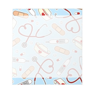 Bloco De Notas Nurse Love Print Blue Background