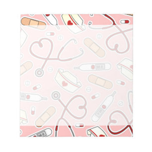 Bloco De Notas Nurse Love Print Pink Background
