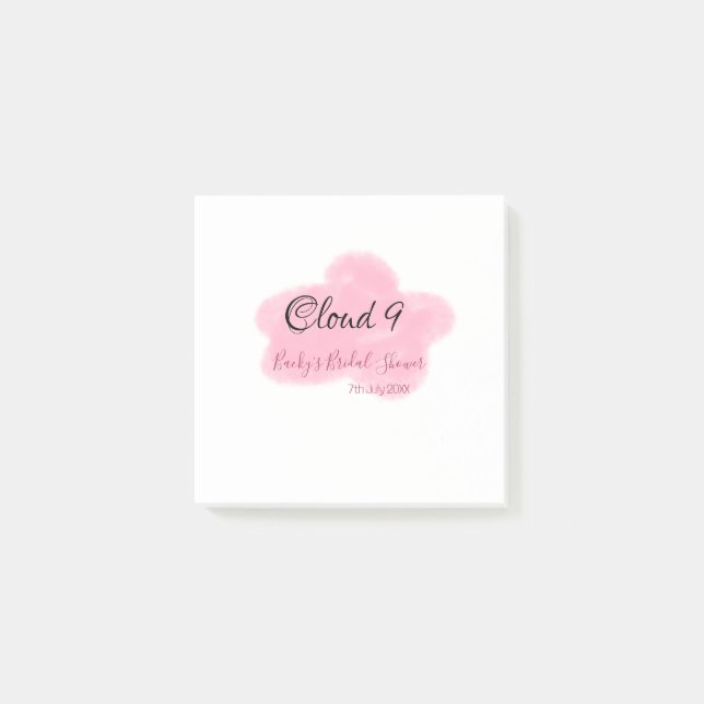 Bloco De Notas Nuvens nove rosa pastel chá de noiva data do nome (Frente)