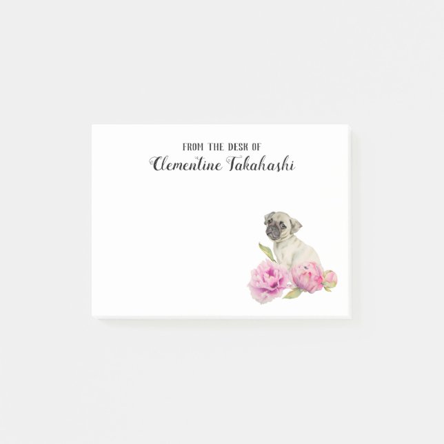 Bloco De Notas O cão bonito e as flores do Pug | adicionam seu (Frente)