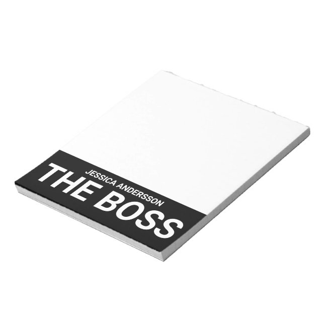 Bloco De Notas O Chefe Seu Nome Notepad Negro Branco Engraçado (Invertido)