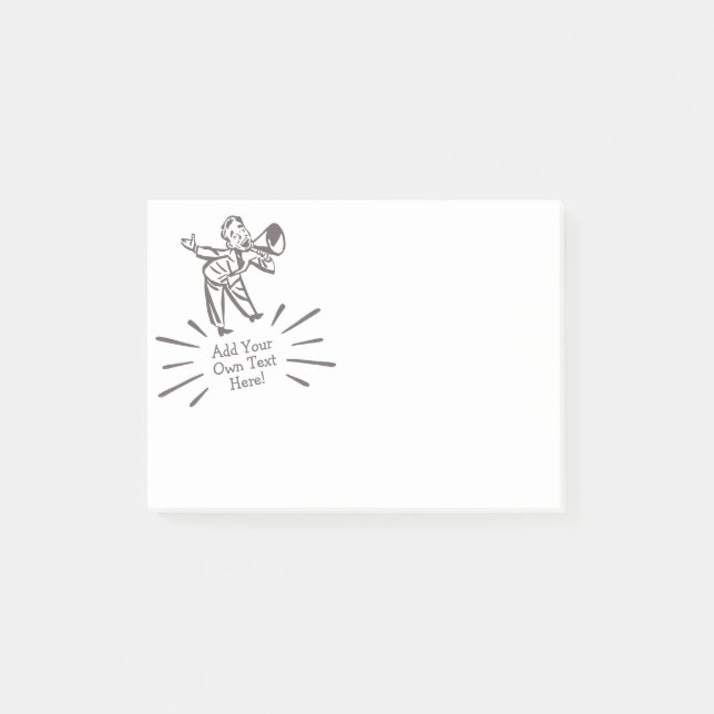 Bloco De Notas O engraçado Retro Megaphone Man transmite sua mens (Frente)