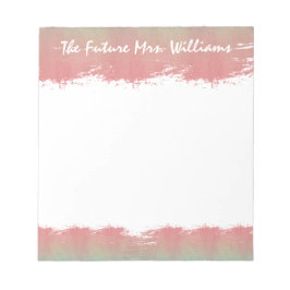 Bloco De Notas O Futuro Monograma de Casamento Bride Rosa Verde