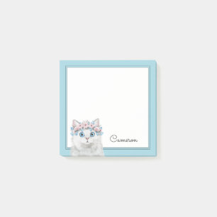 Bloco De Notas O gato floral branco doce adiciona seu nome