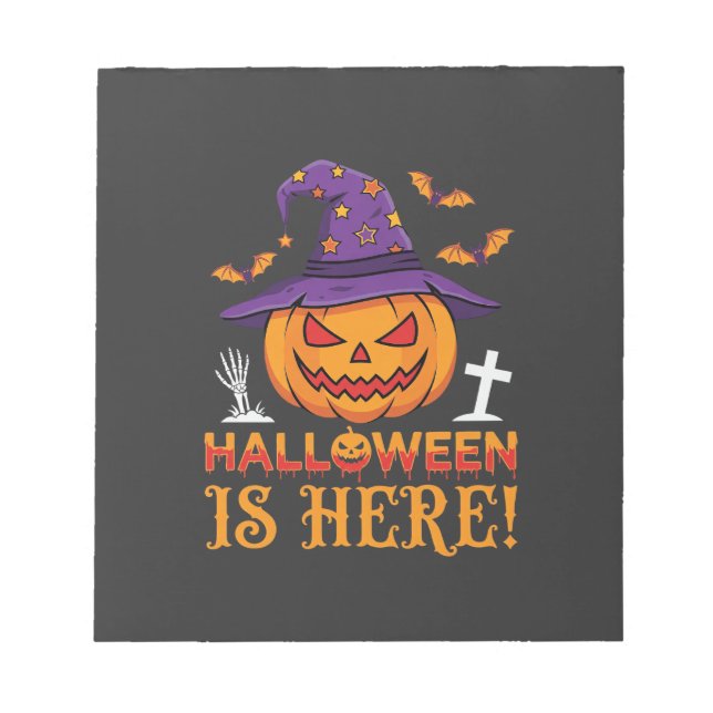 Bloco De Notas O Halloween Chegou Bruxa Abóbora Vector (Frente)
