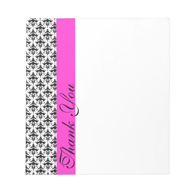 Bloco De Notas Obrigado Notas Black and Pink Damask (Frente)