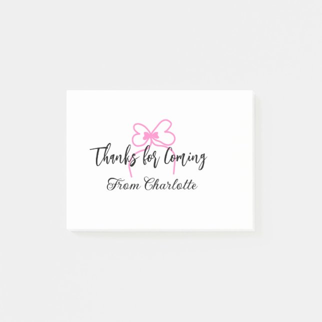 Bloco De Notas obrigado por vir adicionar nome mensagem arco rosa (Frente)