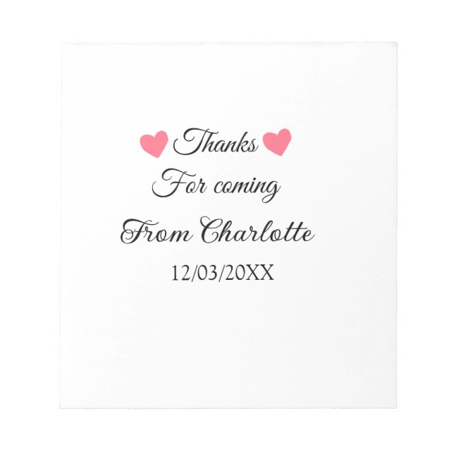 Bloco De Notas obrigado por vir adicionar nome mensagem de texto  (Frente)