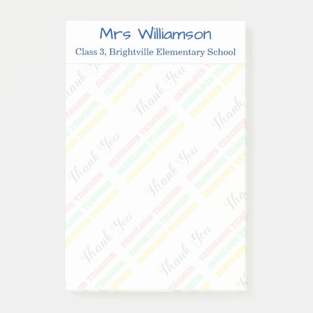 Bloco De Notas Obrigado Professora Nome Escola Pastel (Frente)
