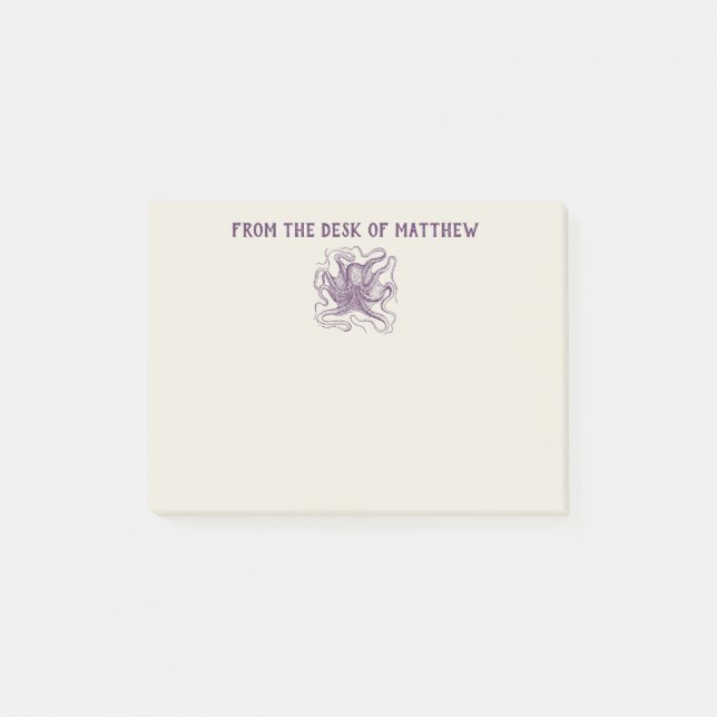 Bloco De Notas Octopus náutico personalizado, púrpura e creme (Frente)