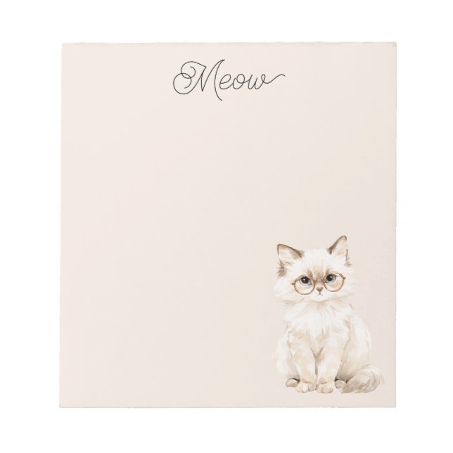 Bloco De Notas Óculos de Gato Branco Creme Roxo  (Frente)