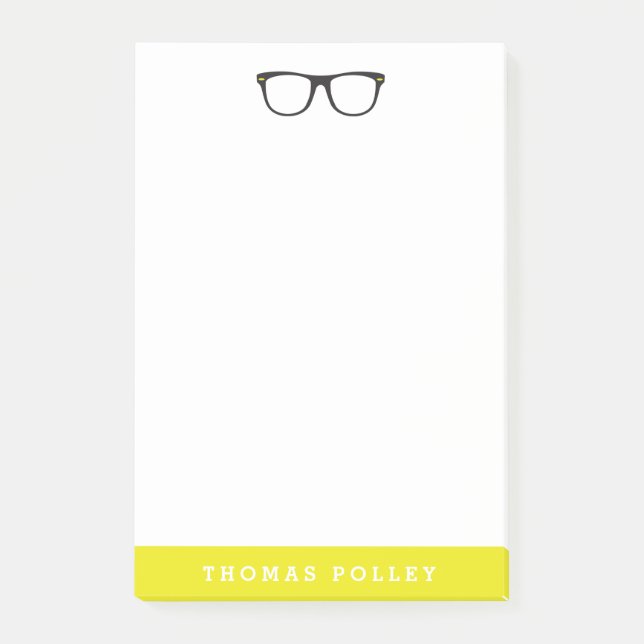 Bloco De Notas Óculos de hipster e amarelo-neão (Frente)
