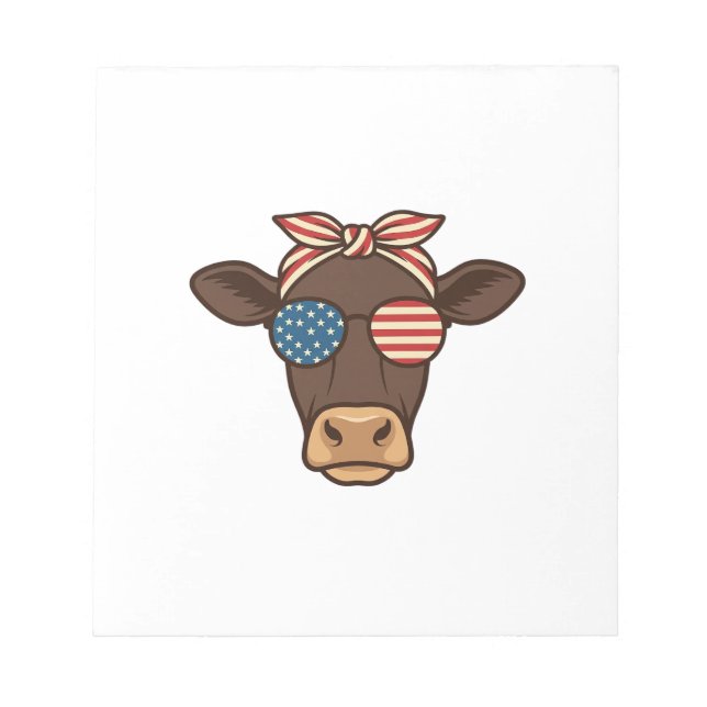 Bloco De Notas Óculos de sol com cabeça de vaca patriótica design (Frente)